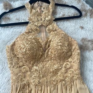 Elegant gold high neck floor length dress